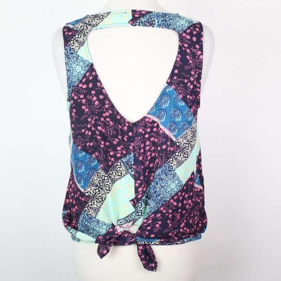 Charming Charlie Womens Medium Patchwork Open Tie-Back Blouse Top - Picture 3 of 5